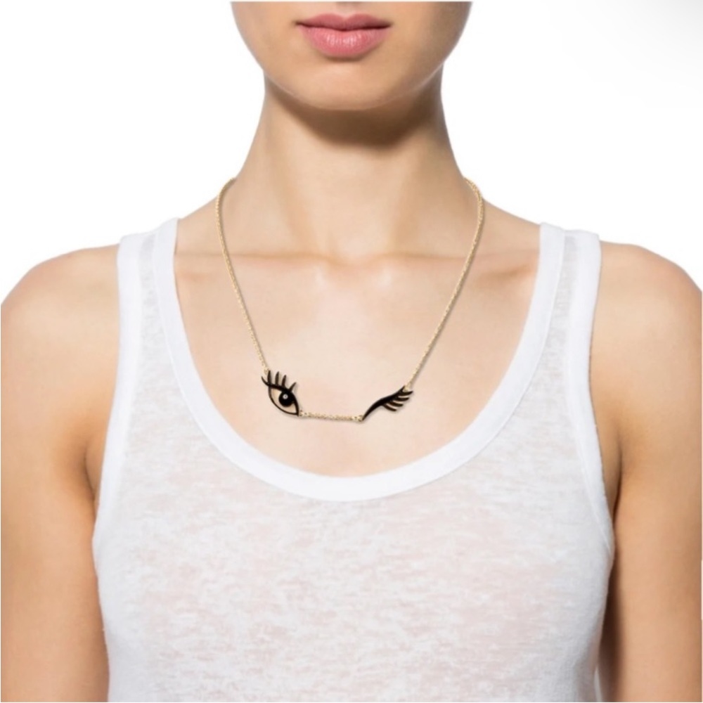 kate spade Gold Tone Eye Motif Necklace with Black Accents